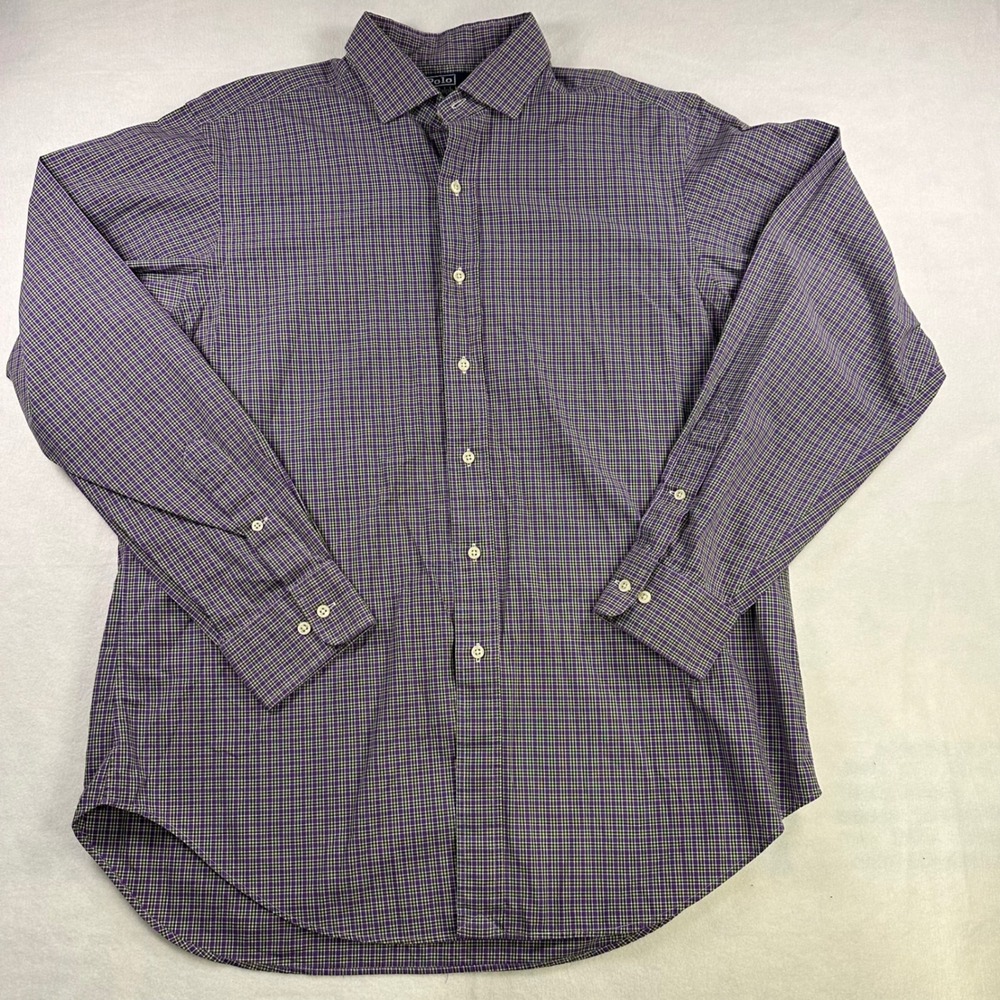 Polo Ralph Lauren Estate Classic Fit Purple Green Check Button Down Shirt 16.5 L